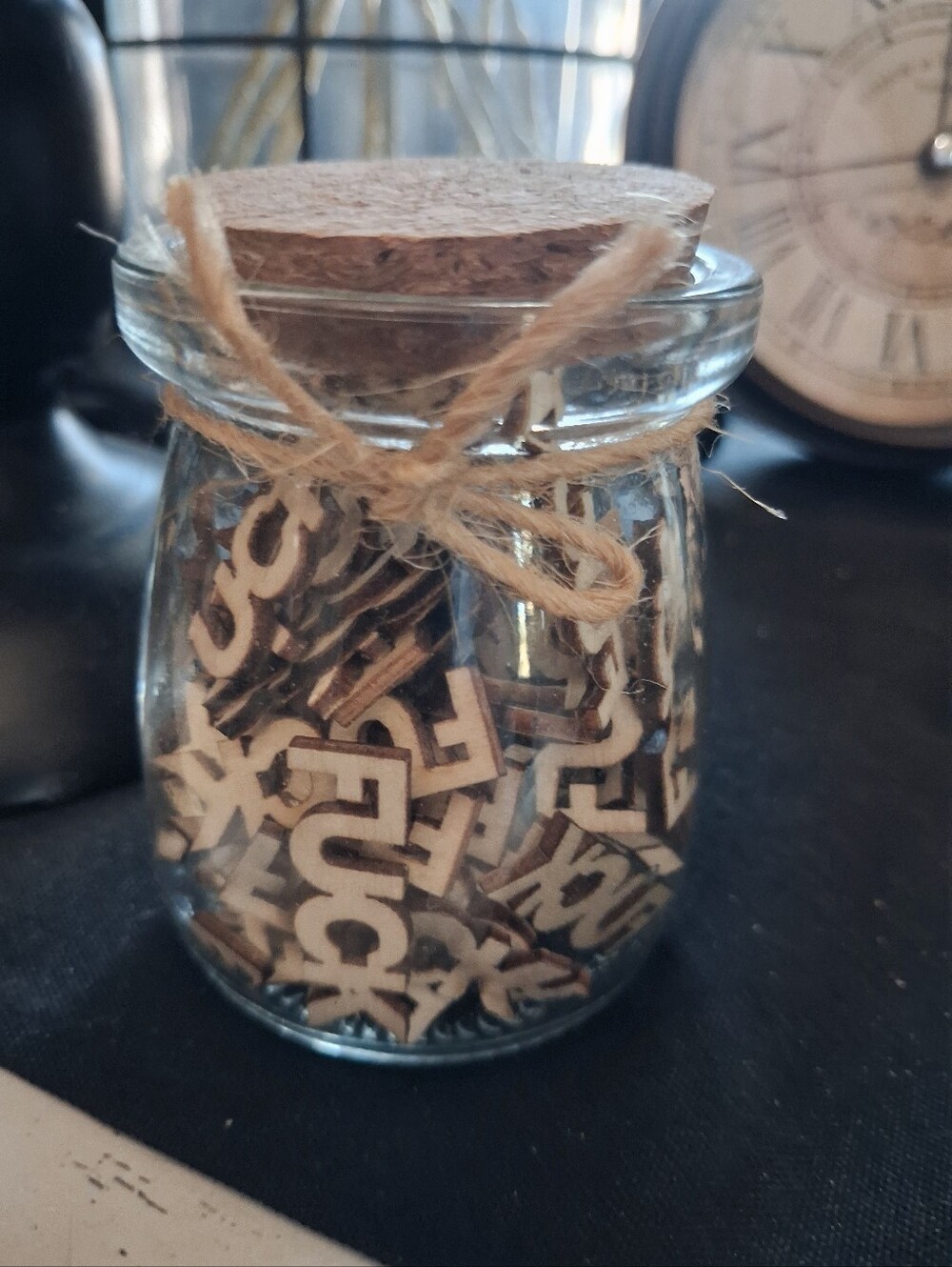Mini Glass Jar with Cork Lid and Twine With Fucks To Give